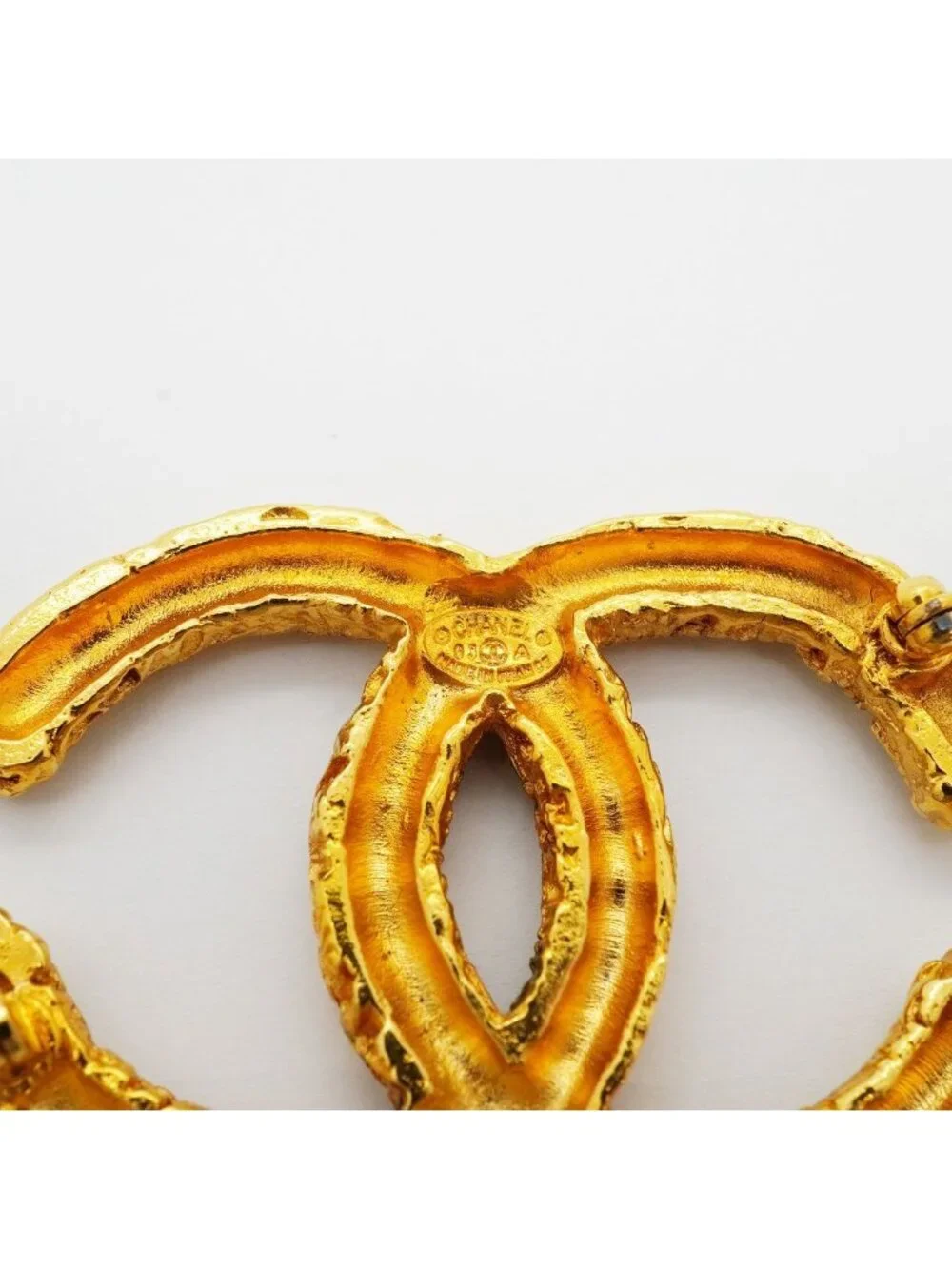 Chanel Brooch Vintage CC Logo Lava Motif Gold Plated